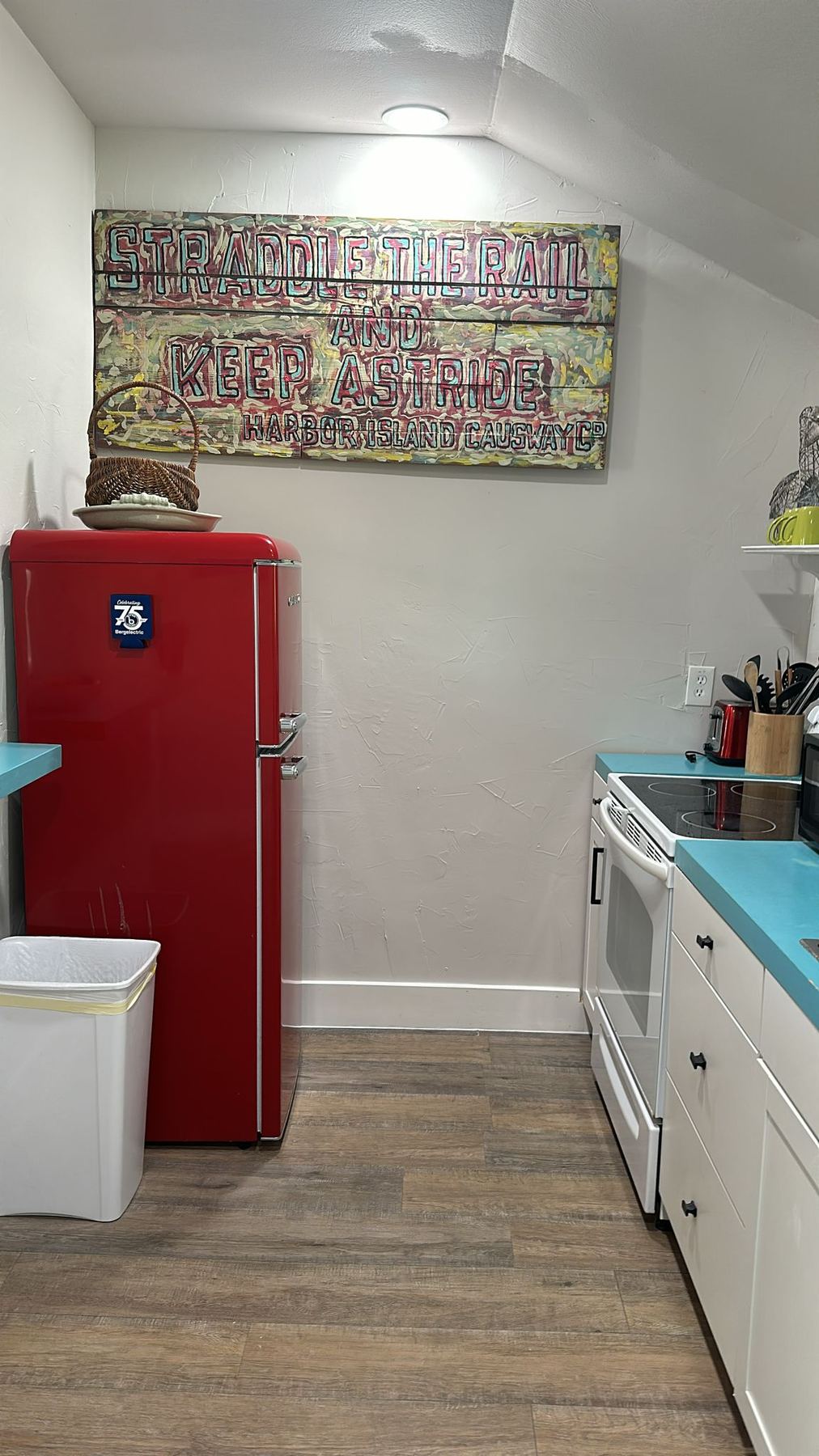 Kitchen with red vintage-style refrigerator